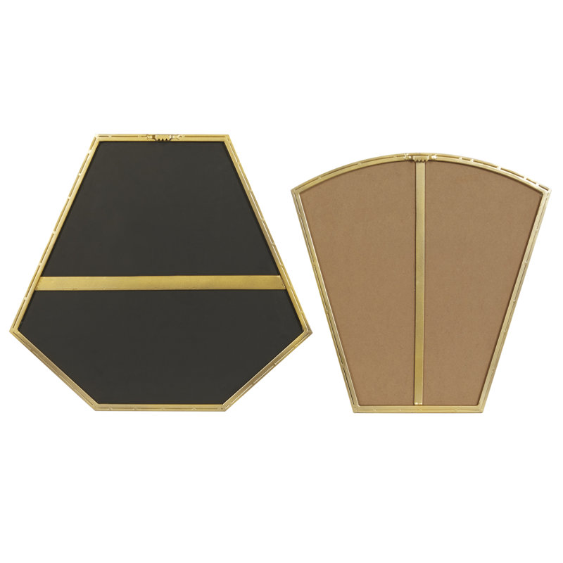 Gold Geometric Wood and Metal Wall Mirror Set, 18" and 19"