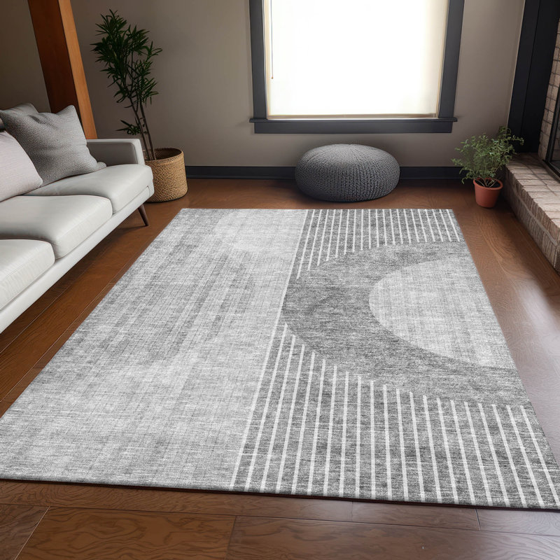 Premium Machine Washable Prisco Gray Rug, Rectangle 3' x 5'
