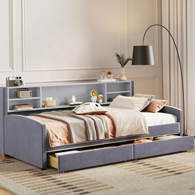 Lit plateforme tapissier avec tiroirs