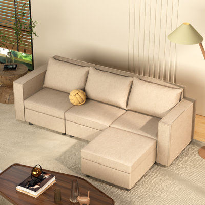 Dulvert 90" W 4 Piece Upholstered Modular Sectional Ottoman Sofa With Storage
