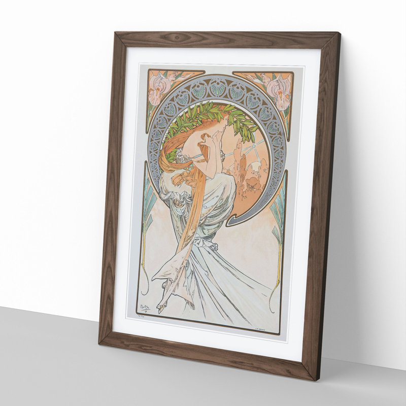 The Arts Poetry Vol.2 by Alphonse Mucha - Picture Frame Painting, 65cm H x 48cm W x 2cm D, Walnut