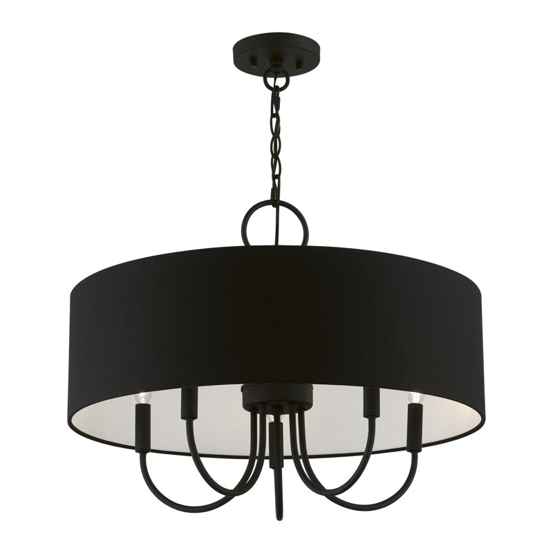 Lustre tambour 5 lumières à abat-jour en métal avec abat-jour en lin 23 po. Schwindt, Noir, Noir