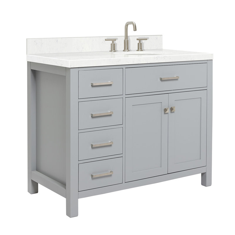 8_ARIEL Bristol 42 Single Sink Bathroom Vanity with Carrara White Quartz, Oval, Gray, 42"
