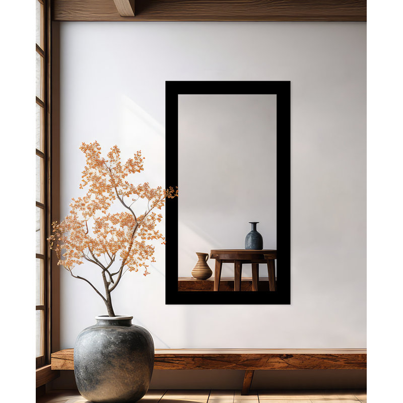 Maci Eileen Engineered Wood Flat Wall Mirror, Gloss Black, 33" x 68"