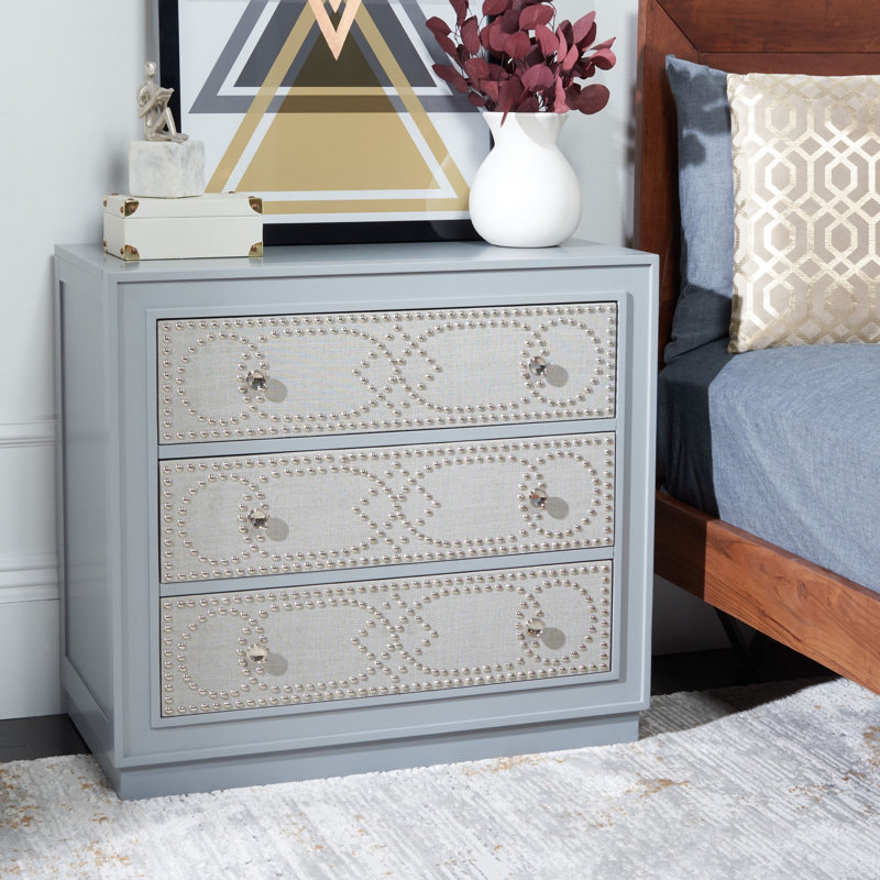 Commode décorative 3 tiroirs Bohon, Gris clair