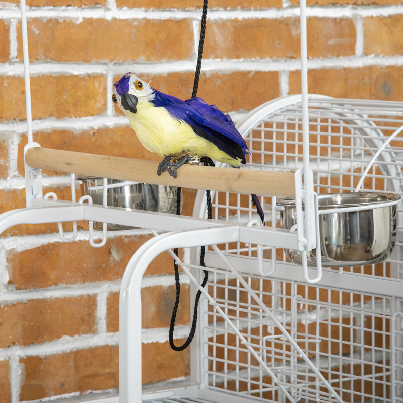 Volière de 55 po, acier blanc, crochets de méditation, perchoirs, gobelets, support roulant pour cage de perroquets d'oiseaux