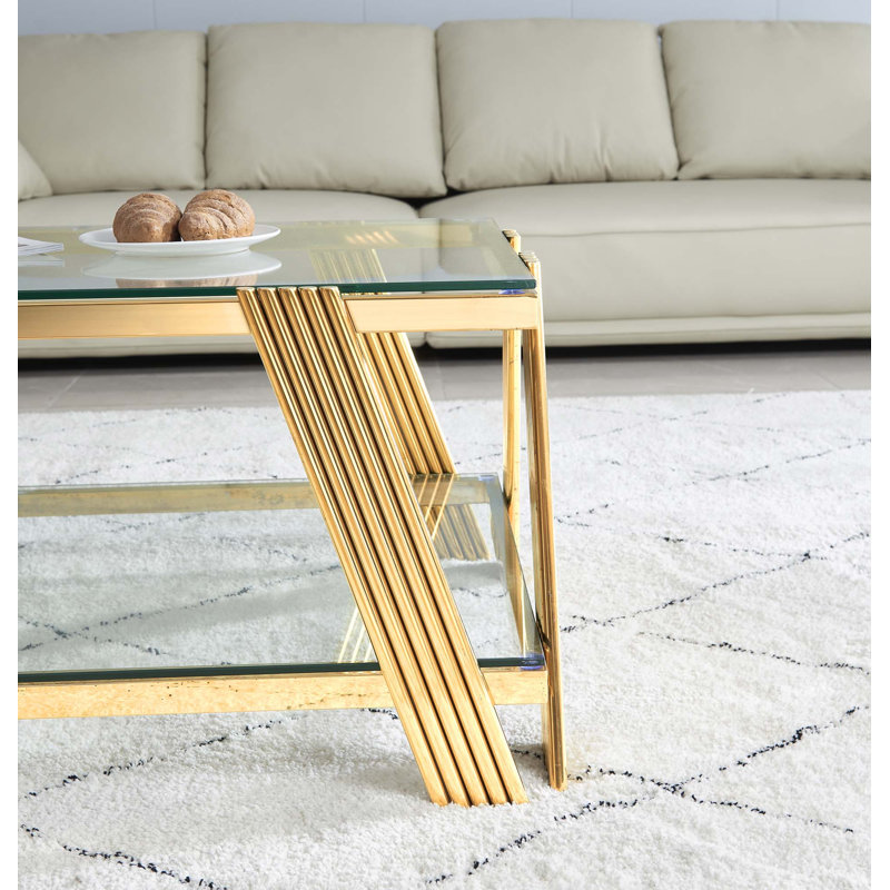 Table basse rectangulaire 47,50 "en acier inoxydable, Doré