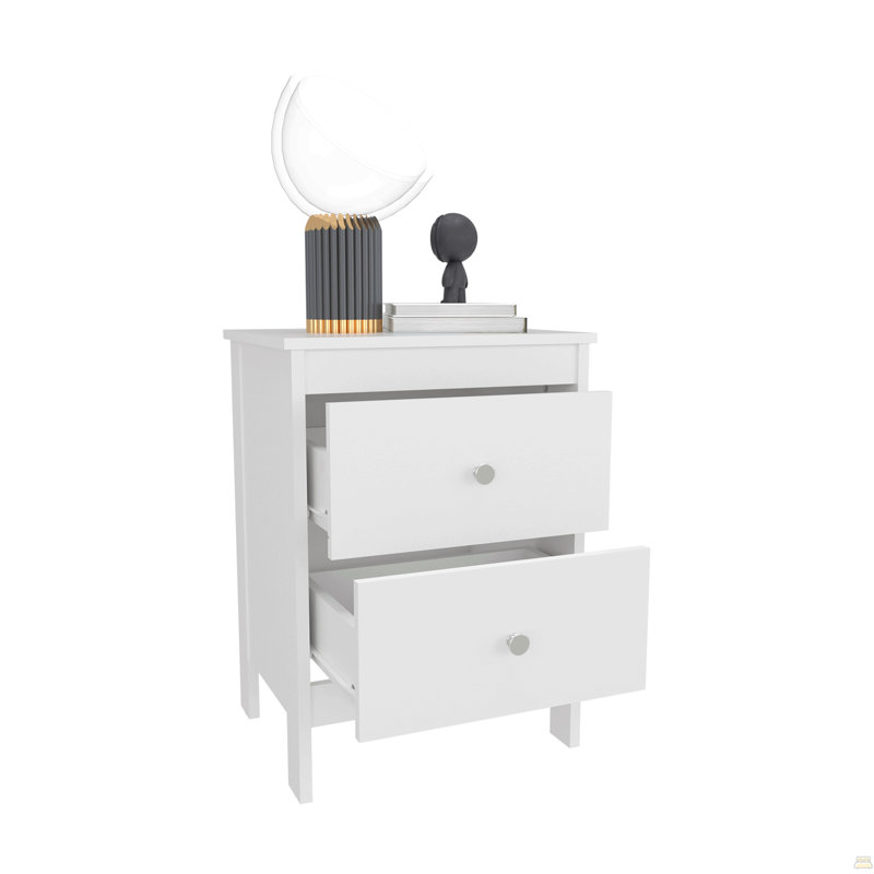 Nightstand Two Drawer And Open Shelf, Modern Bedside Table