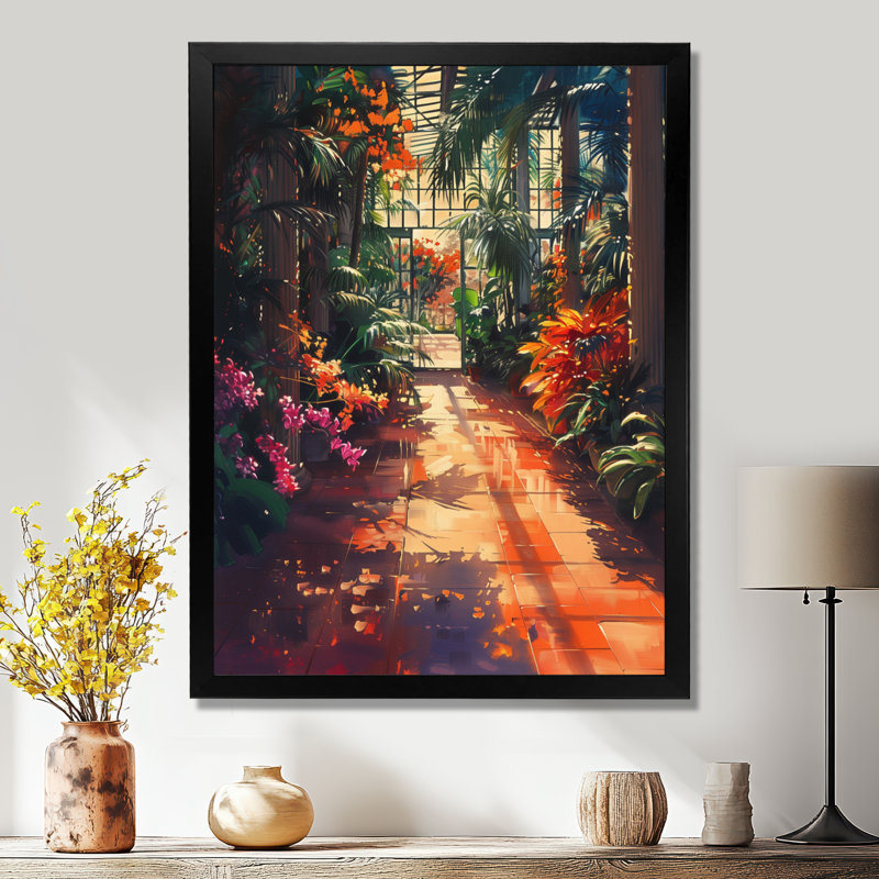 Décoration murale orange, serre rose et soleil - sanctuaire II, Cadre pour photo simple noir, bois massif, H 12 po x l 20 po