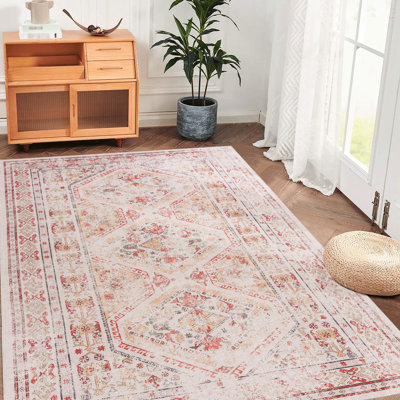 Tapis beige 6X9, lavable, antidérapant, à poils courts, teint, pliable pour la chambre à coucher, le salon, la cuisine, la salle à manger