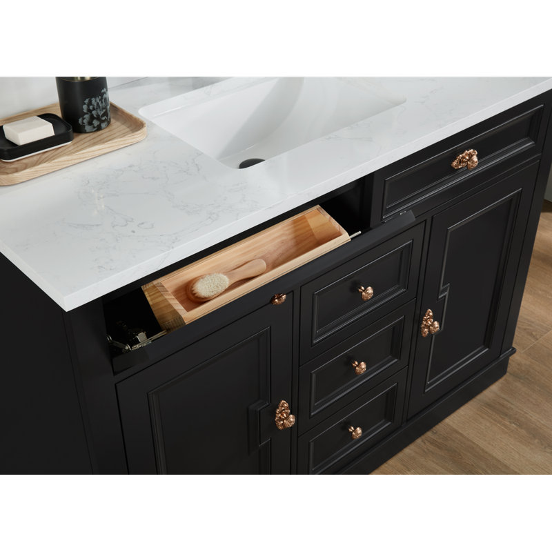 48" Solid Wood Sink Vanity  With 1' Artificial Stone Top, Tricorn Black, Rose Gold
