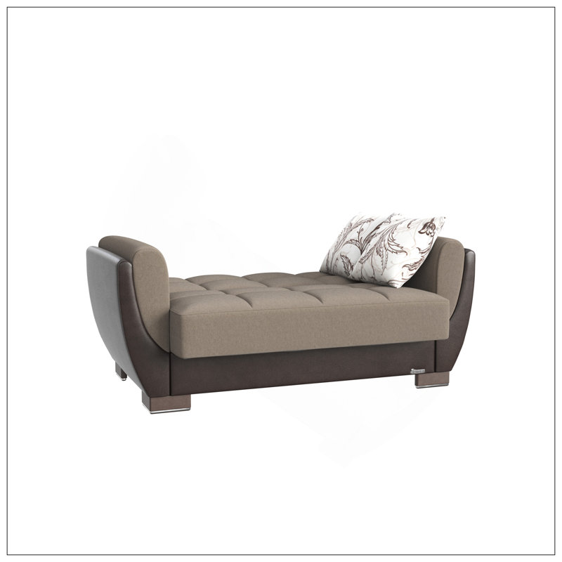 Causeuse convertible rembourrée avec rangement, chenille en polyuréthane beige / brun, Beige / chenille brune