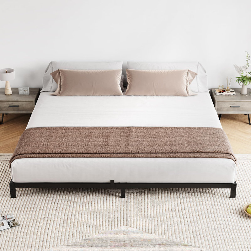 Heavy Duty Metal Platform Bed Frame – California King Size 6 Inch Height Bed Frame Sturdy Steel Slats, No Box Spring Needed, Noise-Free, Underbed Storage