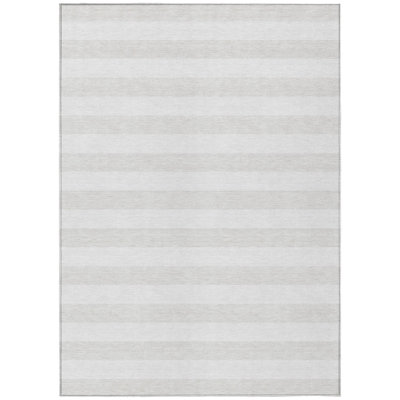 8' X 10' Ivory Striped Washable Indoor Outdoor Area Rug