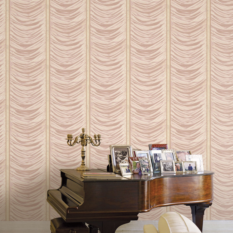 Opulence Luxury Italian Drape Glitter/Shimmer Double Width 33' L x 42" W Wallpaper Roll, Pink/Gold