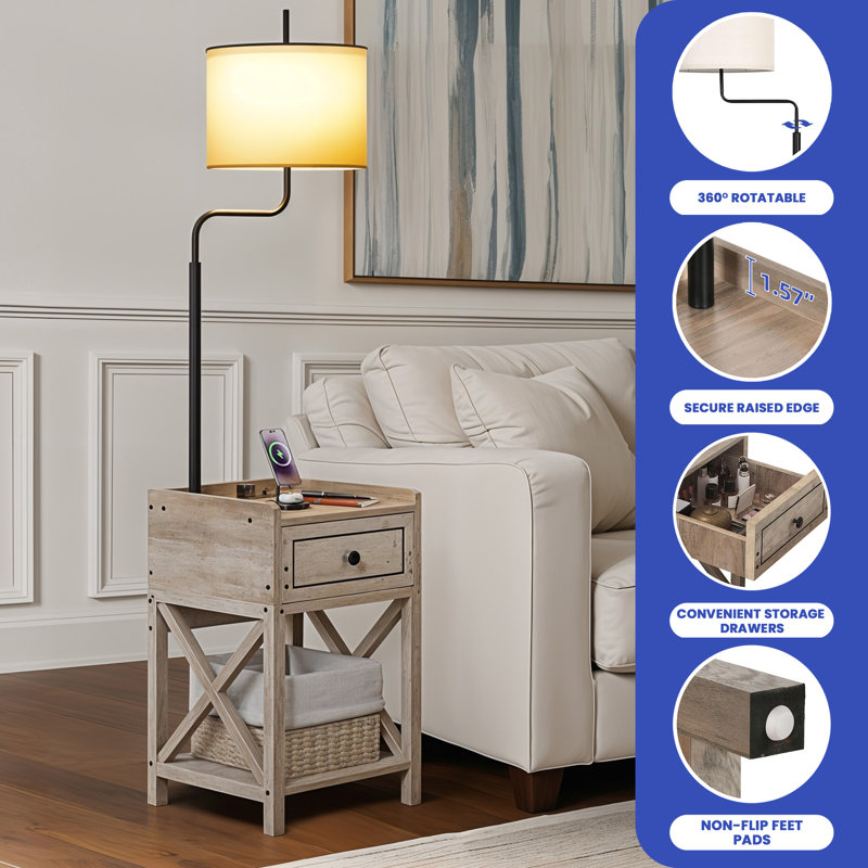 Marutani 63.78'' Tray Table Floor Lamp with USB