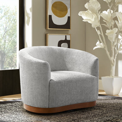 Berklie 31.5"W Modern Boucle Chenille Swivel Barrel Armchair with Ergonomic Backrest and Solid Wood Legs