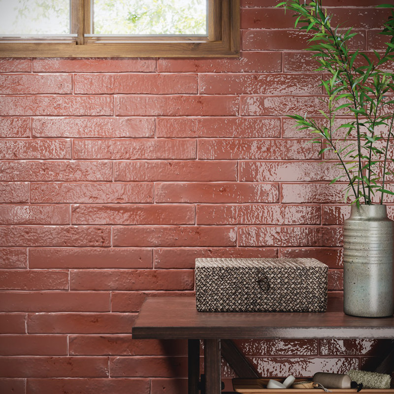  Carreau de faïence en céramique brillante craquelée 1,5 po x 9 po Paragon, Rose