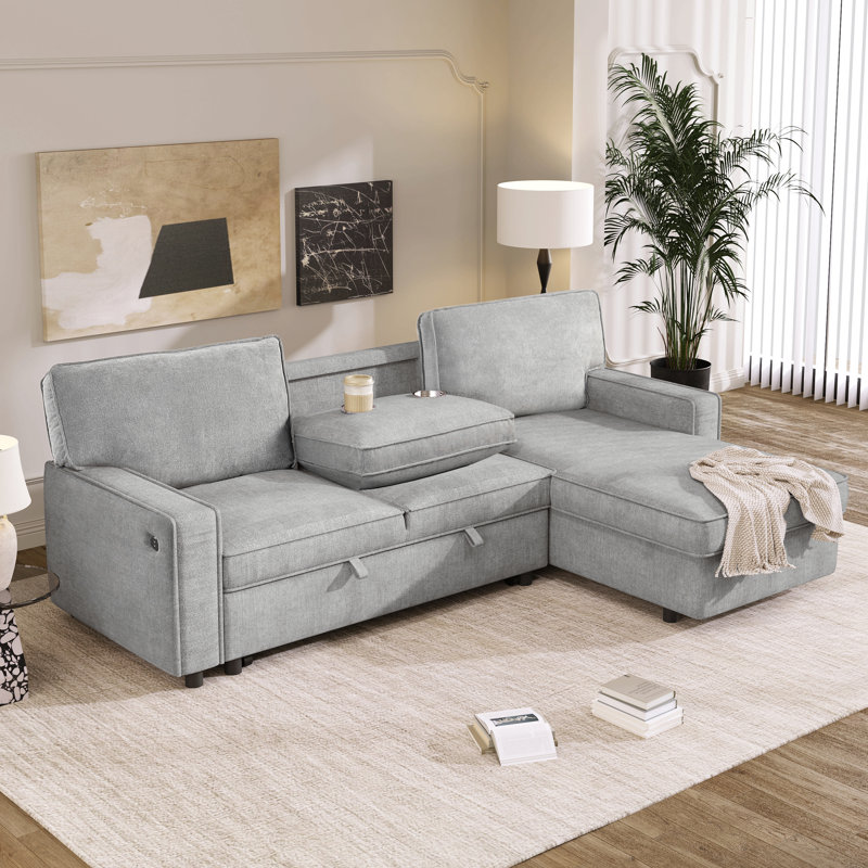 Canapé-lit modulaire Upholstery avec espace de rangement, port USB, 2 porte-gobelets sur les coussins de dossier