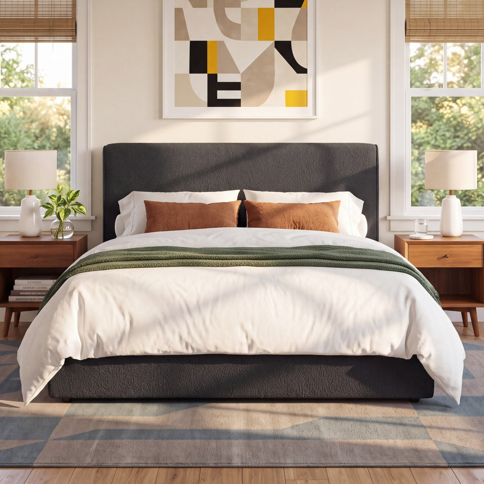 Chaylin Platform Bed, King, Black Boucle Fabric