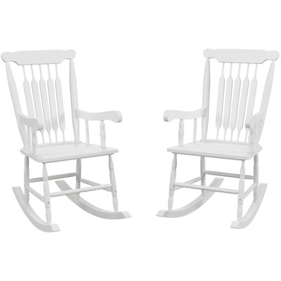 Ensemble de 2 chaises berçantes d'extérieur en bois pour le patio et le jardin, blanc