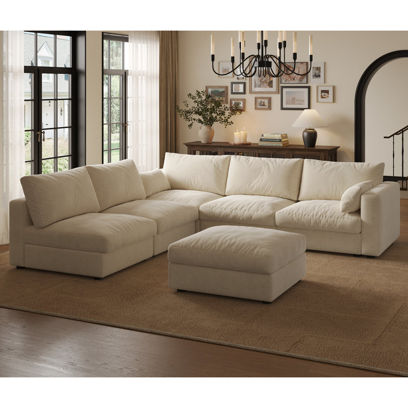 Canapé modulaire de 99 po avec rangement, Chenille beige, H 39 po x l 99 po x P 64 po 