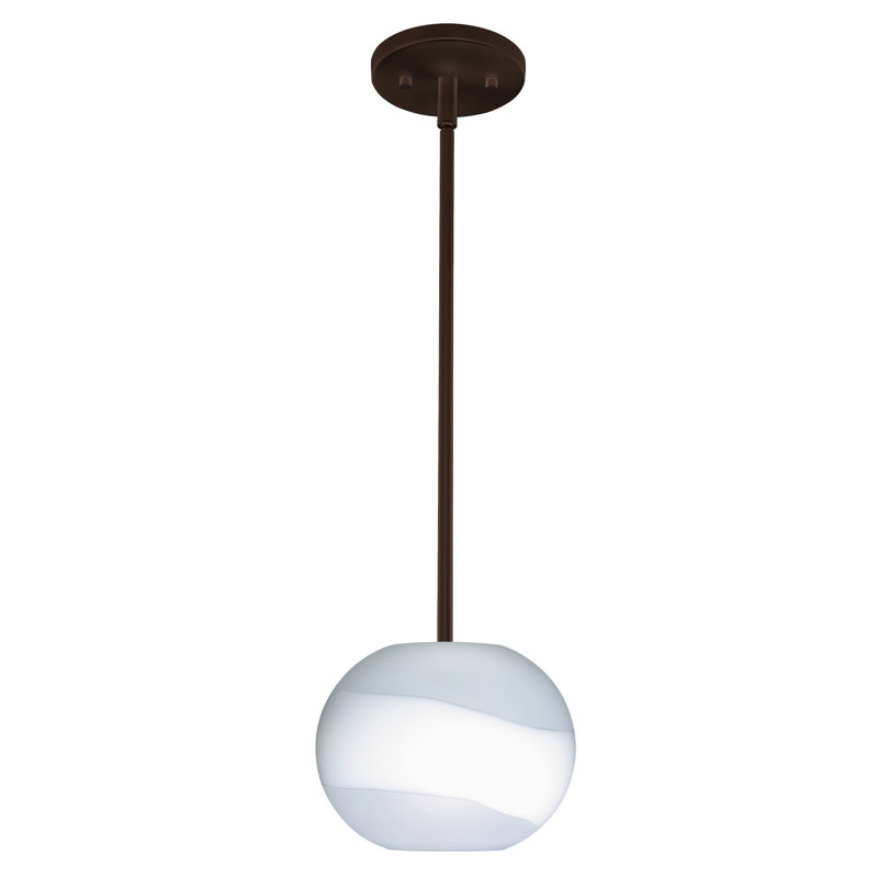 Luminaire sphère suspendu 1 lumières simple Luna, Opale givrée, Bronze, Incandescent