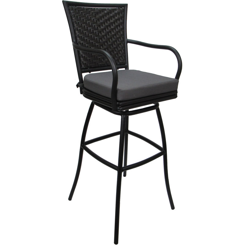 Tabouret de bar intérieur d'extérieur très haut avec accoudoirs, Gris, Noir, 34"