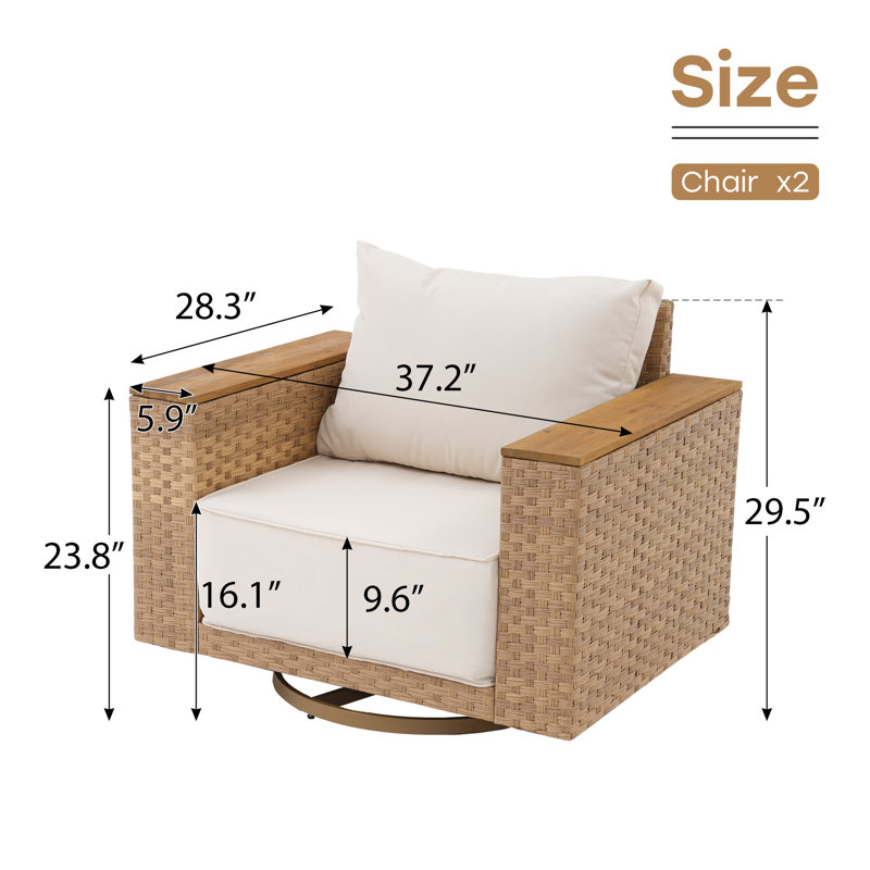 
Ensemble de 2 chaises pivotantes d'extérieur avec coussins Delysa