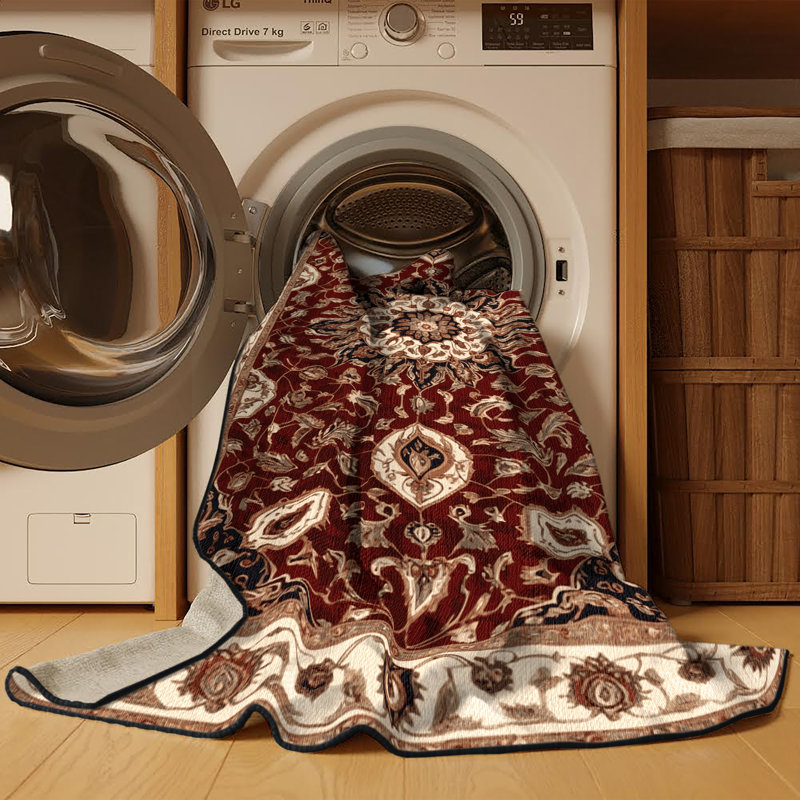 Tapis brun lavable à la machine, Rond 3 pi