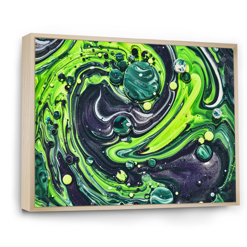 Art fluide vert et bleu acrylique - œuvre d'art moderne et contemporaine sur toile, H 30 po x l 40 po x P 1,5 po