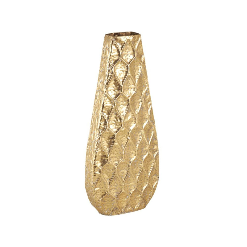 Mitcham Metal Decorative Gold Vase with Peacock Inspired Design, 33.60" H x 15" W x 3.50" D