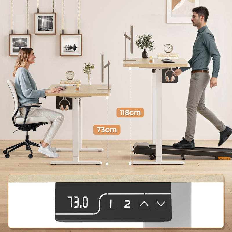Height Adjustable Rectangular Standing Desk, Beige, 118cm H x 140cm W 60cm D, White