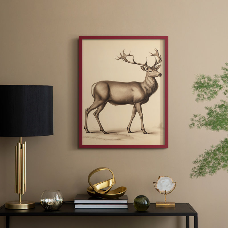 «Vintage Animal Print», reproduction encadrée en bois massif, H 15 po x l 12 po, Rouge