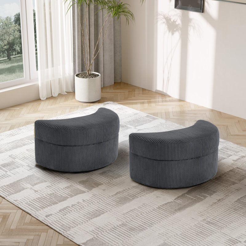 33.5cm Wide Curved Solid Colour Footstool Ottoman with Storage, Grey