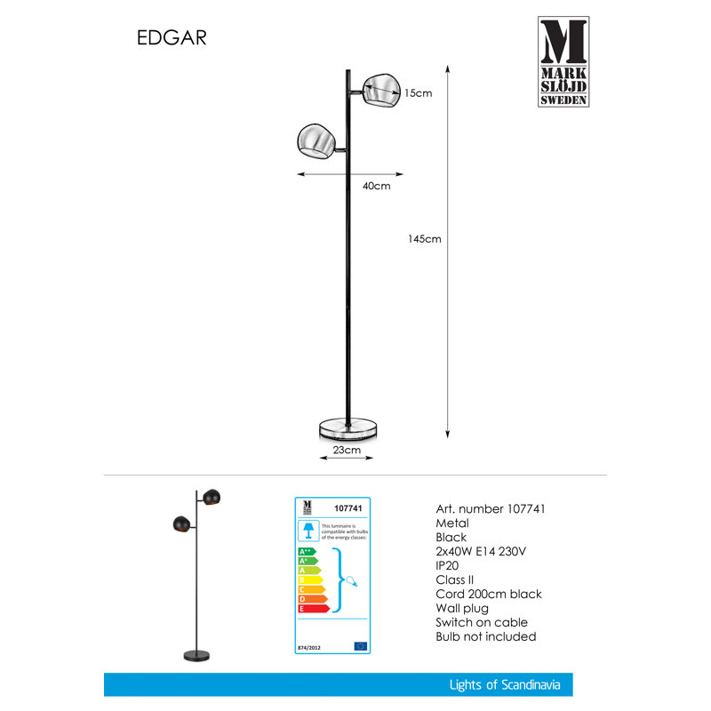 Doyle 145cm Task Floor Lamp, Black