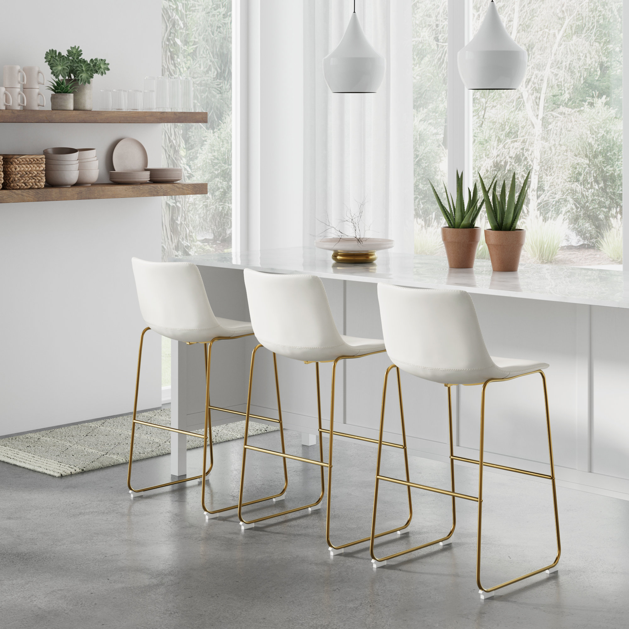 Nia Vegan Leather Bar & Counter Stool, Vintage Cream, Bar Stool (29" Seat Height), Gold