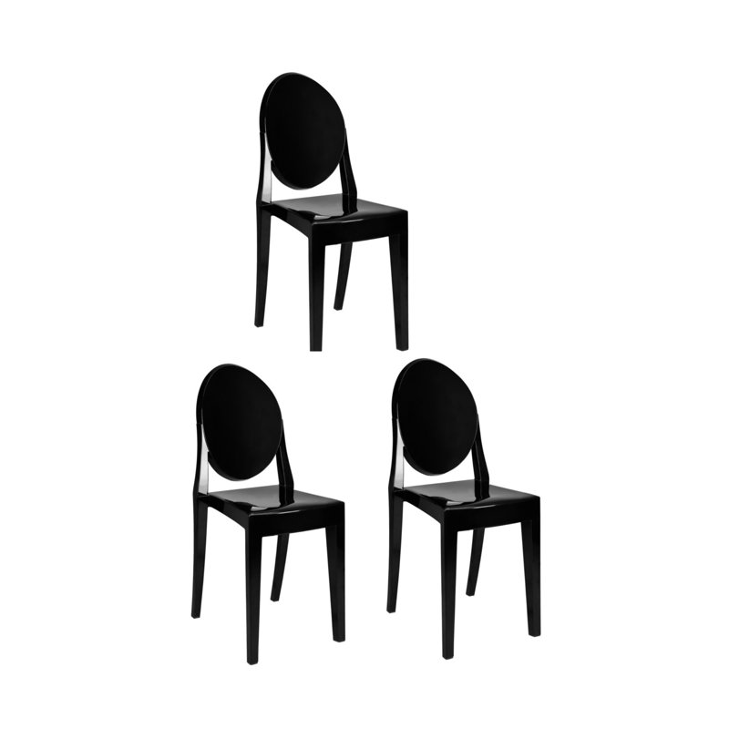 Resin Oval Back Victoria Chair, Armless Seat, 3 Chair Bundle by Chivari, Black