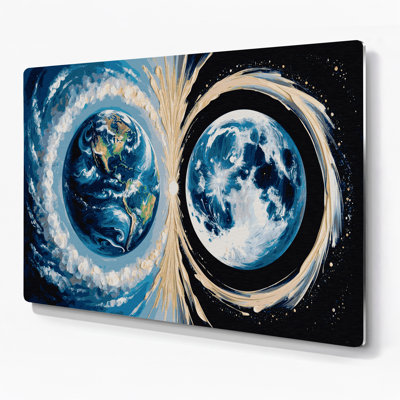 «Space Earth Moon», art mural gris en métal