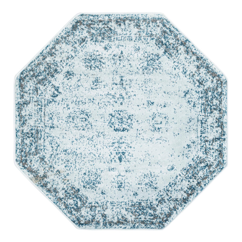 Tapis Brandt, Octogone 4 pi 1 po x 4 pi 1 po, Non, Bleu clair / Bleu marine