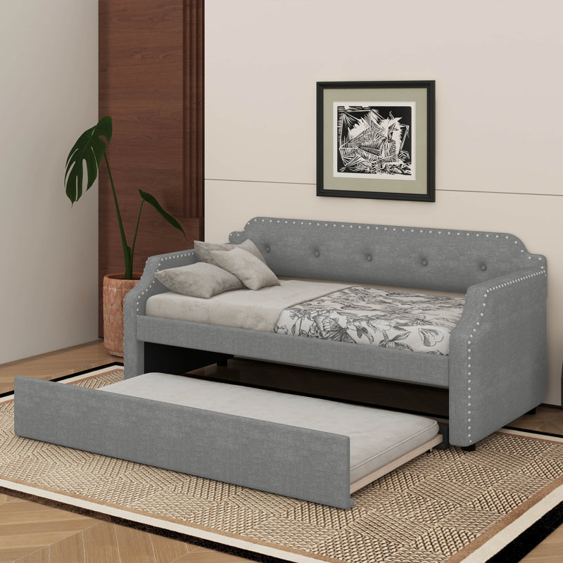 Lit de jour simple rembourré avec couchette, Gris