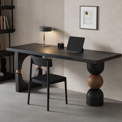 Bureau rectangulaire en bois massif noir et brun noisette