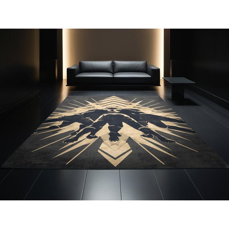 Machine Washable Auburndale Rugby Scrum Scene Rustic Geometric Rug in Gray – Black Binding, 2x3