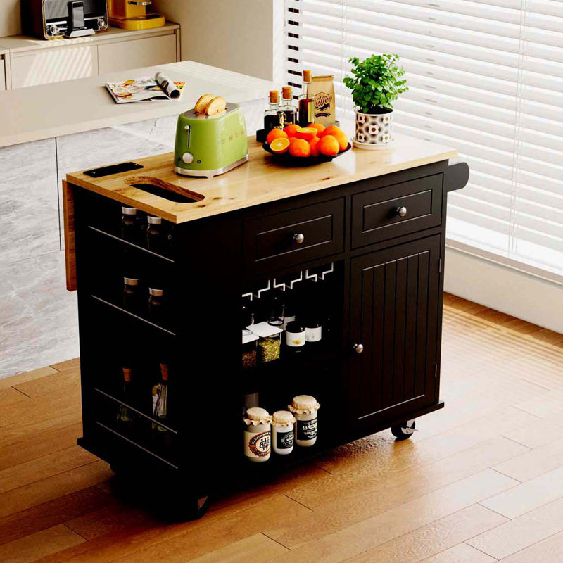 Wood Kitchen Island, Black