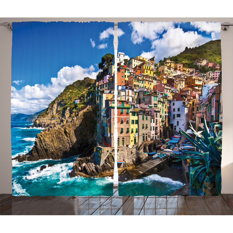 Nash Italian Mediterranean House Decor Graphic Print Semi-Sheer Rod Pocket Curtain Panels, 54" W x 90" L