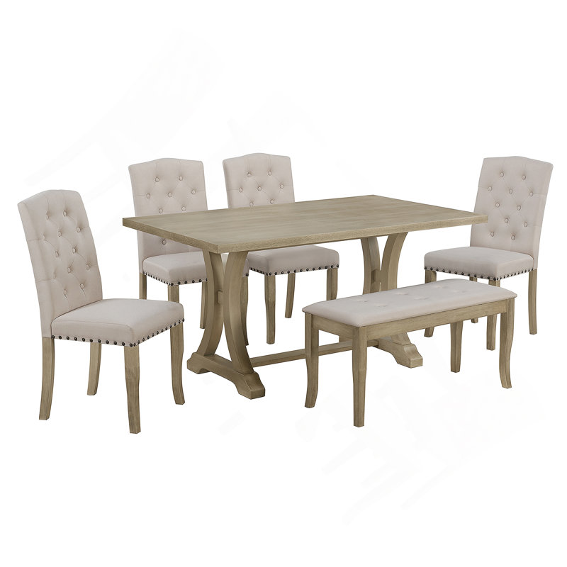 Ensemble de table de salle à manger avec table à tréteaux rectangulaire et banc de chaises rembourré