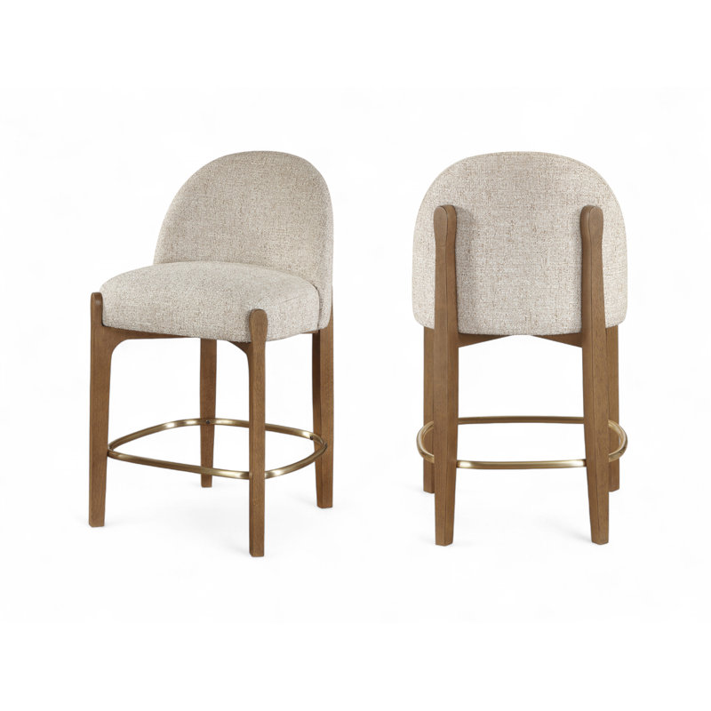 Tabouret de comptoir rembourré en tissu Maud, Tissu beige / finition noyer brun