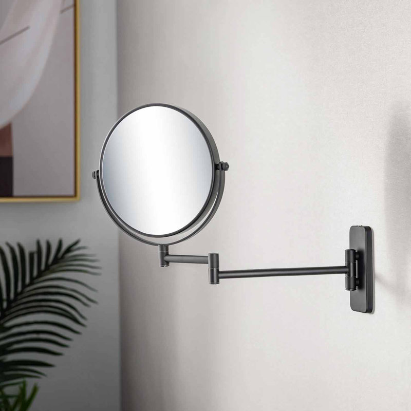 Matte Black Extendable Metal Round Wall Mirror with 5x Magnification