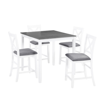5-Piece Counter Height Dining Table Set with 4 Chairs, Classic Wooden Dining Table Set for 4, Modern and Simple Design 4-Person Dining Table Set for S