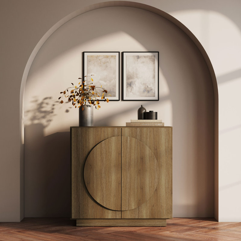 Buffet armoire cercle avec portes symétriques et tablette réglable, ensemble de 2, brun clair, Chameau
